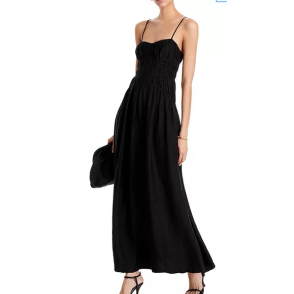 AQUA Crinkle Smocked Maxi Dress Women's XS Black Square Neck Side Zip Closure - Picture 1 of 6